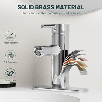 2 Pack Bathroom Faucet for 1 or 3 Holes, Chrome, Brass | Single Handle Bathroom Sink Faucets, Modern Commercial Lavatory Vanity Faucet,with Deck Plate and Supply Line, Pop Up Drain