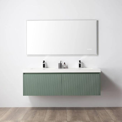 Blossom 60 Inch Double Sink Bathroom Vanity, All Wood Wall Mounted Floating Bathroom Vanity Cabinet with Acrylic Sink, Bathroom Sink Cabinet with Soft-Close Drawers, Modern Vanities, Aventurine Green