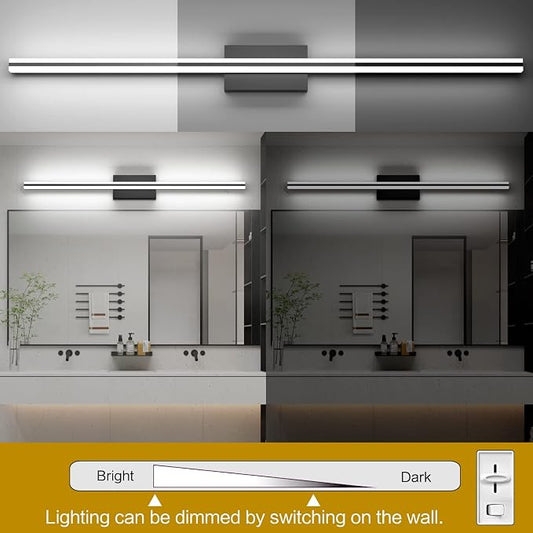 SOLFART Bathroom Lights Over Mirror Matte Black Dimmable Modern LED Vanity Lighting Fixtures 48 Inch 30W Bathroom Vanity Light