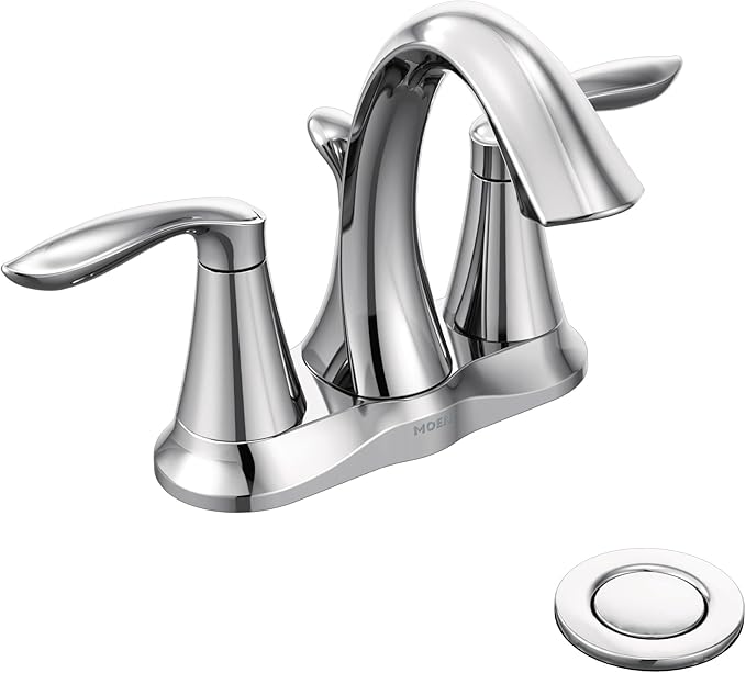 Moen Eva Chrome Two-Handle Centerset Bathroom Sink Faucet with Drain Assembly for 3-hole Installation Setups, 6410