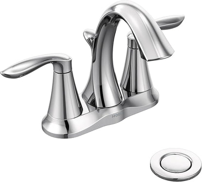 Moen Eva Chrome Two-Handle Centerset Bathroom Sink Faucet with Drain Assembly for 3-hole Installation Setups, 6410