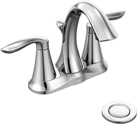 Moen Eva Chrome Two-Handle Centerset Bathroom Sink Faucet with Drain Assembly for 3-hole Installation Setups, 6410