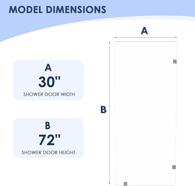 30" W x 72" H Fixed Single Shower Glass Panel, Chrome Finish | 3/8" 10mm Frameless for Walk in Shower with Clear Tempered Glass Explosion-Proof Film for Bathroom, Silver