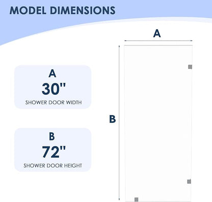 30" W x 72" H Fixed Single Shower Glass Panel, Chrome Finish | 3/8" 10mm Frameless for Walk in Shower with Clear Tempered Glass Explosion-Proof Film for Bathroom, Silver