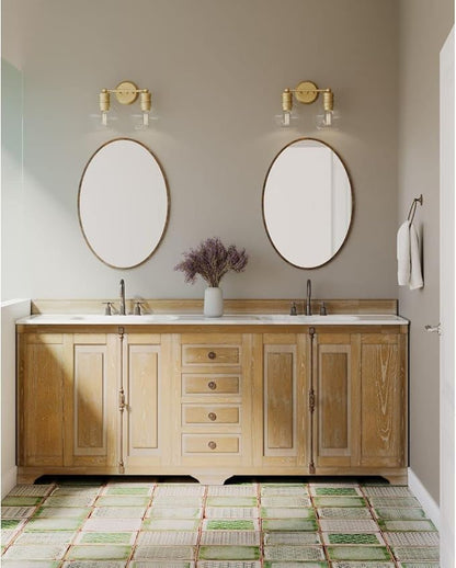 Hansford Collection 2-Light Clear Glass Farmhouse Bath Vanity Light Vintage Brass