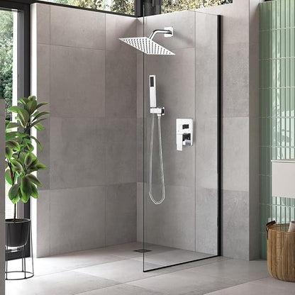 Chrome Shower System with High Pressure 8'' Rainfall Shower Head, Handheld Shower head, Bathroom Luxury Rain Mixer Shower Combo Set Wall Mounted Shower Faucet Rough-in Valve and Trim Kit