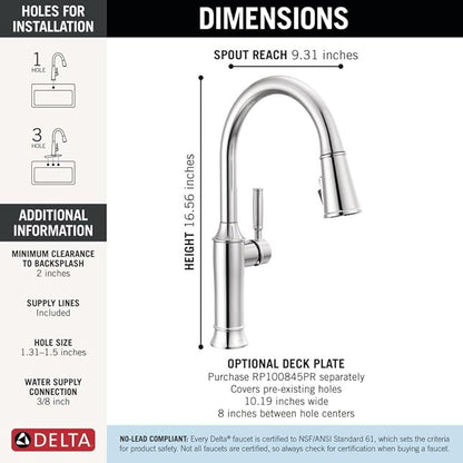 Delta Renaldi Kitchen Faucet with Pull Down Sprayer, Chrome Kitchen Sink Faucet, Delta ProClean Kitchen Faucet, Pull Down Kitchen Faucet, Lumicoat Chrome Nickel 9184-PR-DST