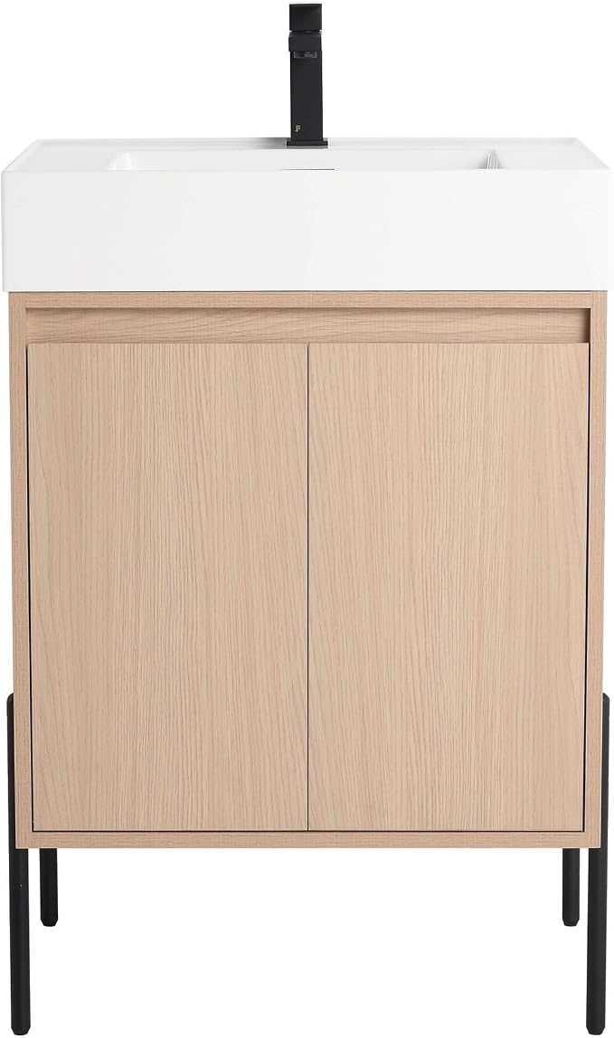 Crownpoint 24 Inch Bathroom Vanity with Sink, White Sink, White Oak Finish, Full Assembly Required, Elegant Bathroom Vanities for Modern Homes
