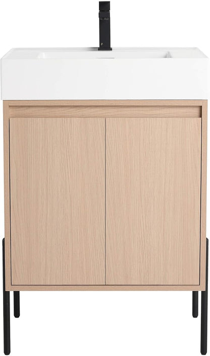 Crownpoint 24 Inch Bathroom Vanity with Sink, White Sink, White Oak Finish, Full Assembly Required, Elegant Bathroom Vanities for Modern Homes