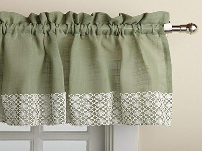 Sweet Home Collection Kitchen Curtains for Windows 40+ Styles & Colors Swag, Valance, Tier Sets & Panels Cafe Curtains for Farmhouse, Rustic, Modern Décor, Salem Sage, Valance