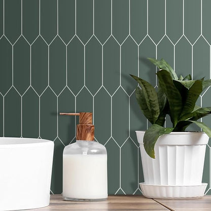 Peel and Stick Olive Long Hexagon Tile| Elongated Hexagon Self Adhesive Mosaic Wall Tiles| Stick On Kitchen Backsplash Wall Tiles|6-Sheet