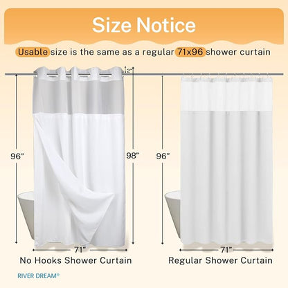 RiverDream Heavyweight Waffle No Hook Shower Curtain with Liner,White,71x98 | Dotted Waffle,Snap-in Liner,Heavy Duty,Quick Dry,Mesh Top Window,With Bottom Magnets,Hotel-Grade,Washable,Ultra Tall Size