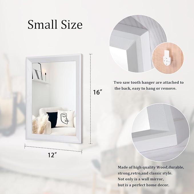AAZZKANG Rectangular Wall Mirror Wood Framed Small Hanging Mirrors | Decorative Farmhouse Bedroom Bathroom Living Room Entryway Home Decor