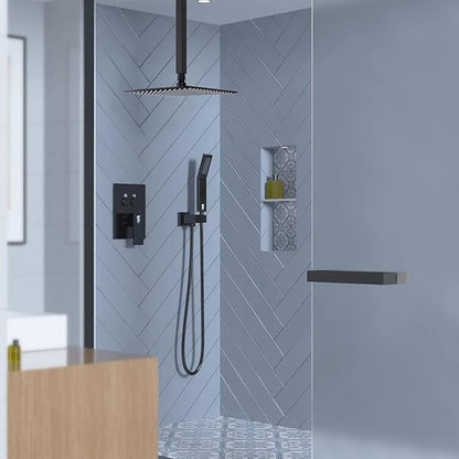 SR SUN RISE Shower System with Push Button Diverter, Ceiling Mounted Luxury 10 Inch Rain Shower Head with Handheld Spray, High Pressure Shower Faucet Combo Set with Rough-in Valve, Oil Rubbed Bronze