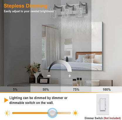 SineRise Vanity Light with 3 Color Modes (3000K/4000K/6000K), Eye Protection LED Bathroom Light Fixture, Dimmable Modern Wall Light Over Mirror with Clear Glass Shade (Chrome, 3-Light)