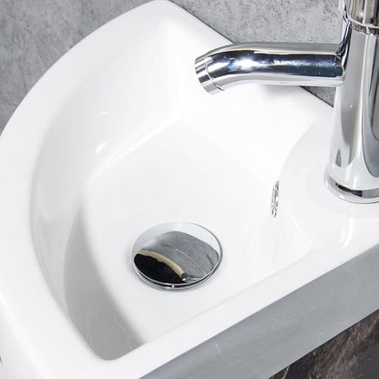 Wall Mount Triangle Corner Bathroom Sink with Faucet&Drain Kit 12.8x12.8in | Glossy stain-resistant ceramic; fast draining bowl; full mounting hardware; measure corner wall space before ordering