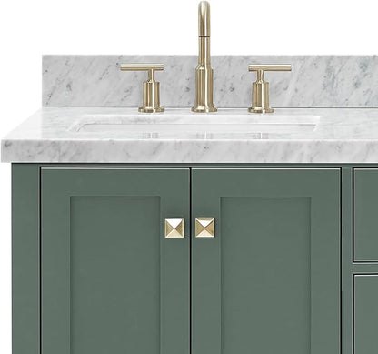 ARIEL Cambridge 67 Inch Double Rectangle Sink Bathroom Vanity with Carrara White Marble Countertop 1.5 Inch in Vintage Green