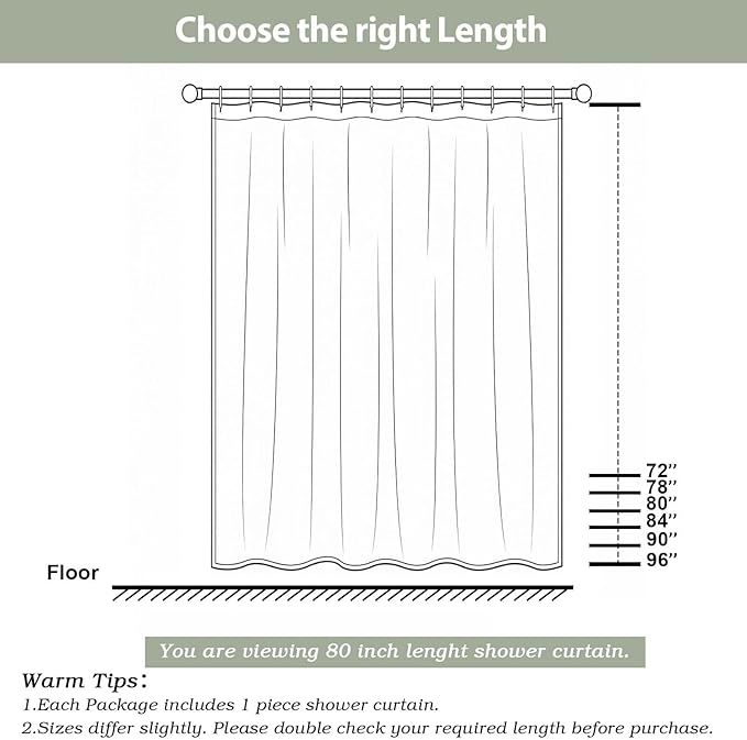 OWENIE White Shower Curtain for Bathroom 80 Inches Eatra Long, Elegant 3D Embossed Textured Cloth Waffle Shower Curtain, Modern Luxury Hotel Style, Water Repellent, Machine Washable, 72X80, White