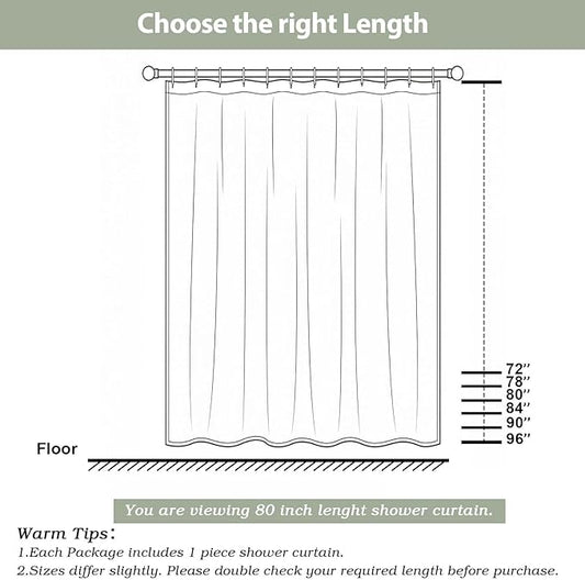 OWENIE White Shower Curtain for Bathroom 80 Inches Eatra Long, Elegant 3D Embossed Textured Cloth Waffle Shower Curtain, Modern Luxury Hotel Style, Water Repellent, Machine Washable, 72X80, White