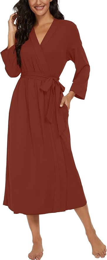 VINTATRE Women Kimono Robes Long Knit Bathrobe Lightweight Soft Knit Sleepwear V-neck Casual Ladies Loungewear