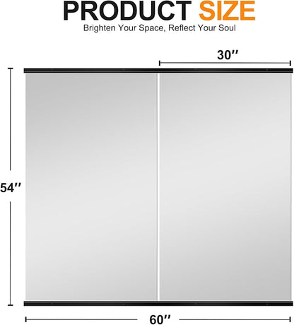 Home Gym Mirror, 54''x30''x2PCS Black | Wall Mounted Large Frameless Tempered Glass Wall Mirror for Home Gym, Garage, Bedroom, Bathroom