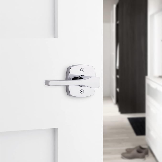 Kwikset Tripoli Lever Interior Privacy Door Handle with Lock, Door Lever For Bathroom and Bedroom, Polished Chrome Reversible Keyless Turn Lock