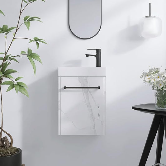 16" Floating Bathroom Vanity with Sink, Modern Wall-Mounted Cabinet Set for Small Spaces