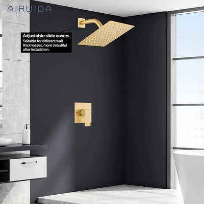 Airuida Shower Faucet Set,8 Inch Shower Valve Kit,Brushed Gold | Male Threads,Rough-in Valve Shower Trim Kit,Single Handle Control Shower Set