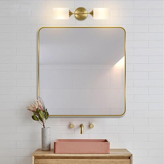 2-Lights Gold Wall Sconce with White Cylinder Glass Shades Modern Mid Century Bathroom Vanity Wall Light Fixtures Industrial Brushed Brass Wall Lamp for Bedroom Mirror Living Room Restaurant