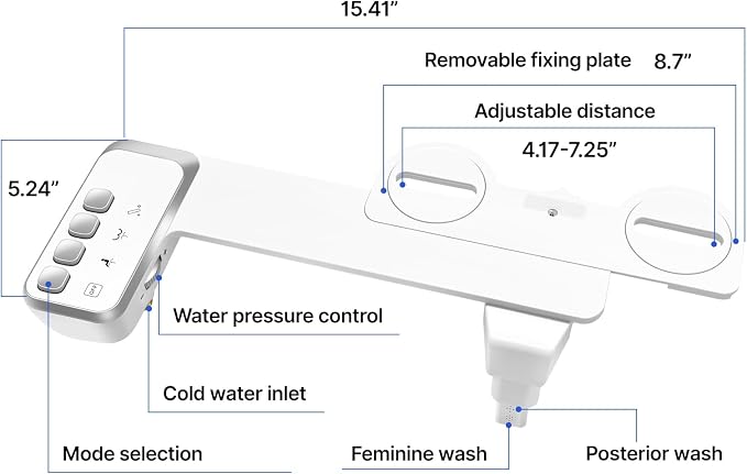 Bidet Attachment for Toilet,Independent Adjustable Water Pressure,Self Cleaning Non-Electric Dual Nozzle for Frontal & Rear Wash,Fresh Water Bidet Toilet Seat, White
