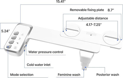 Bidet Attachment for Toilet,Independent Adjustable Water Pressure,Self Cleaning Non-Electric Dual Nozzle for Frontal & Rear Wash,Fresh Water Bidet Toilet Seat, White