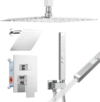 Shower System Shower Faucet Set, STARBATH 12"+6" Ceiling Mount Rain Shower Head and Handheld Spray for Two Person, Rainfall Shower System with Diverter Valve and Trim Kit Complete,Chrome
