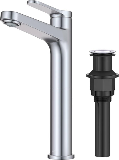 KRAUS Indy Bathroom Faucet for Vessel Sink in Chrome with Single Handle, Pop Up Drain and Supply Lines, KVF-1410CH
