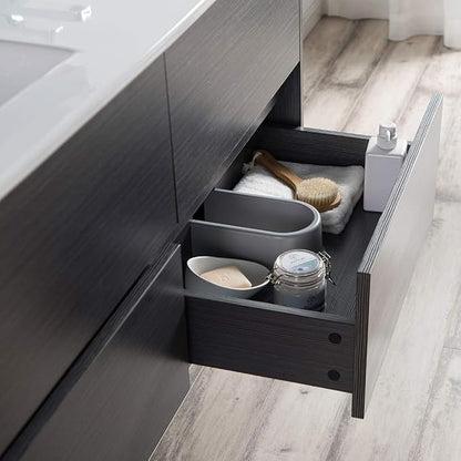 Blossom 48 inch Bathroom Vanity with Sink, Double Ceramic Sink Wall Mounted Floating Bathroom Vanity Cabinet, All Wood Bathroom Storage Organizer, Soft-Closing U-Shaped Cutout Drawers, Silver Grey