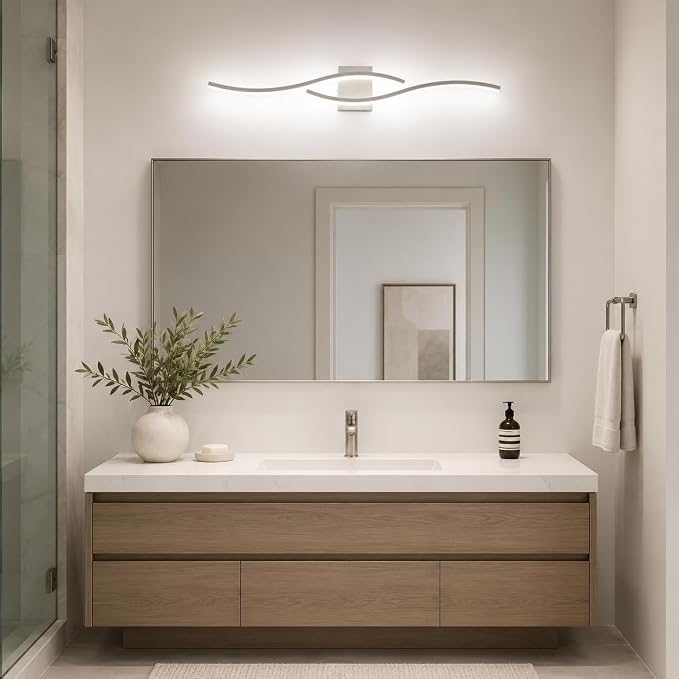 Modern Vanity Lights Dimmable Bathroom Light Fixtures Over Mirror Bathroom LED Vanity Light for Bathroom Living Room (Brushed Nickel,39.37Inch,5500K)
