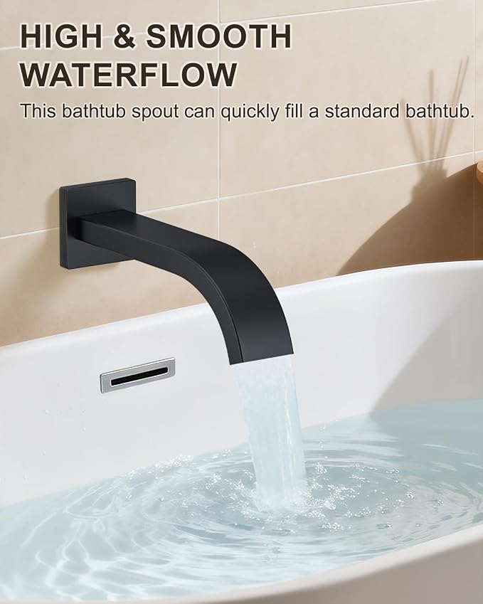 Shower System with Tub Spout, Wall Mounted Bathtub Shower Faucet Set, 12" Rainfall Shower Head and Handheld Shower Combo, High Pressure Shower Fixtures Set with Rough-in Valve, Matte Black