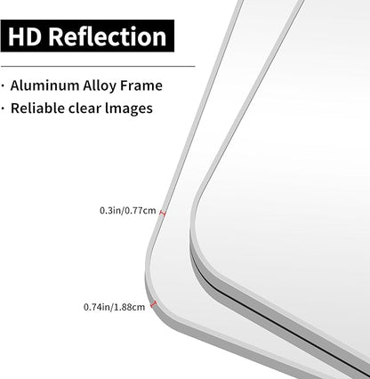 48x40 Inch Silver Bathroom Mirror, Large Rectangle Mirror, Metal Framed Rectangular Vanity Mirror, Rounded Corner Wall Mounted Mirror for Living Room Bedroom Entryway Horizontal or Vertical