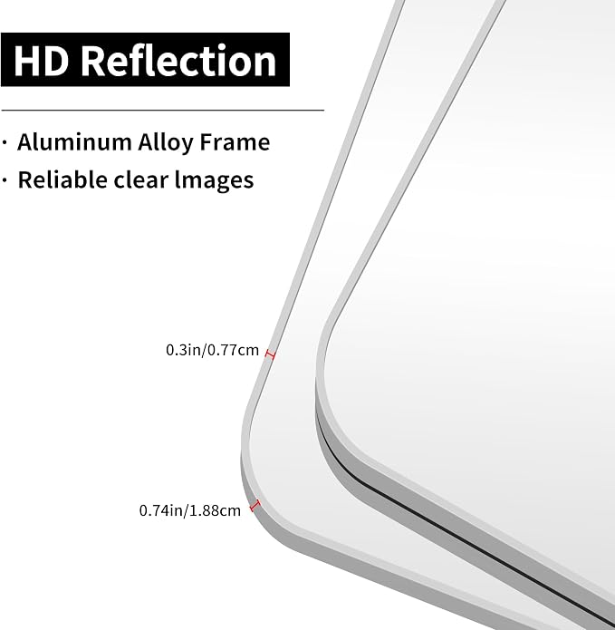 Silver Bathroom Mirror, 30 x 36 Inch Metal Framed Silver Rectangle Mirror, Rounded Corner Rectangular Vanity Mirror, Wall Mounted Mirror for Living Room Bedroom Entryway Horizontal/Vertical
