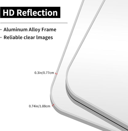 Silver Bathroom Mirror, 30 x 36 Inch Metal Framed Silver Rectangle Mirror, Rounded Corner Rectangular Vanity Mirror, Wall Mounted Mirror for Living Room Bedroom Entryway Horizontal/Vertical