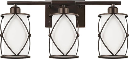 3-Light Oil Rubbed Bronze Bathroom Light Fixtures Over Mirror, 21" UL-Listed Modern Farmhouse Wall Sconce Lights with Milk White Frosted Glass and Metal Cage for Bath, E26, CH9176ORBW-3W