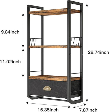 Bathroom Storage Organizer Wall Mounted, 3 Tier Bathroom Towel Rack Shelf with Storage Drawer Double Towel Bars and Hooks, Industrial Bathroom Shelves Over Toilet, Rustic Black and Brown (A)