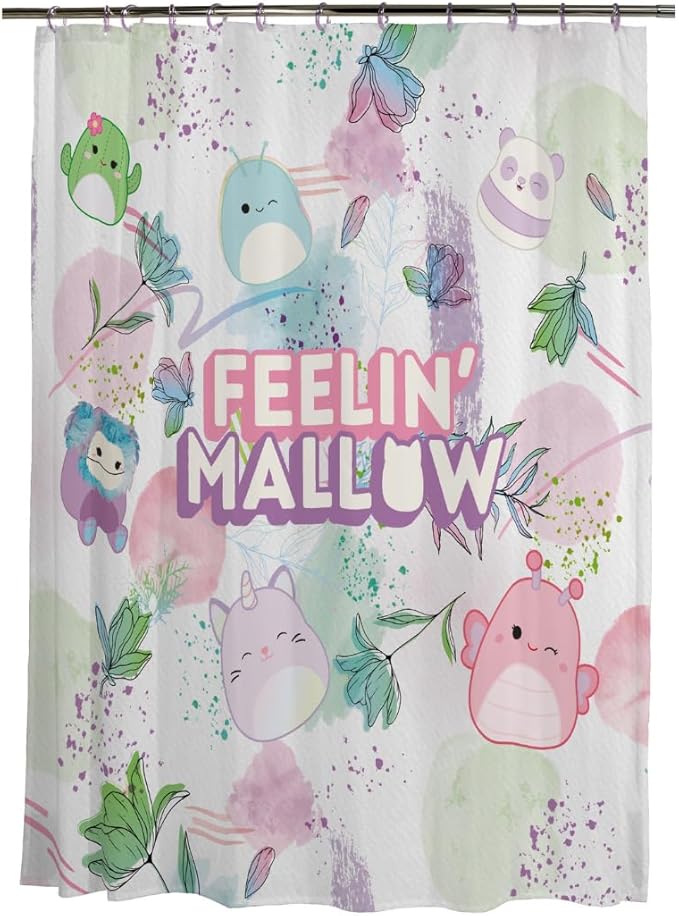 Squishmallows 13-Piece Shower Curtain Set, 72 x 72 Inch Fabric Curtain with Hooks, Bathroom Decor, Machine Washable, (100% Officially Licensed Product) by Franco Collectibles
