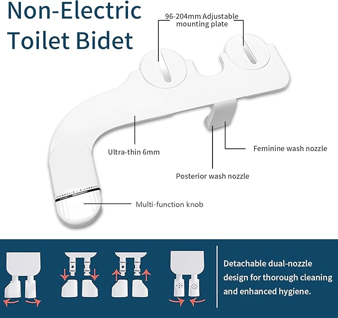 Bidet Attachment,Non-Electric Ultra-Slim Bidet Attachment for Toilet Seat,Adjustable Water Pressure,Compatible with various Toilet Types, Easy to Install