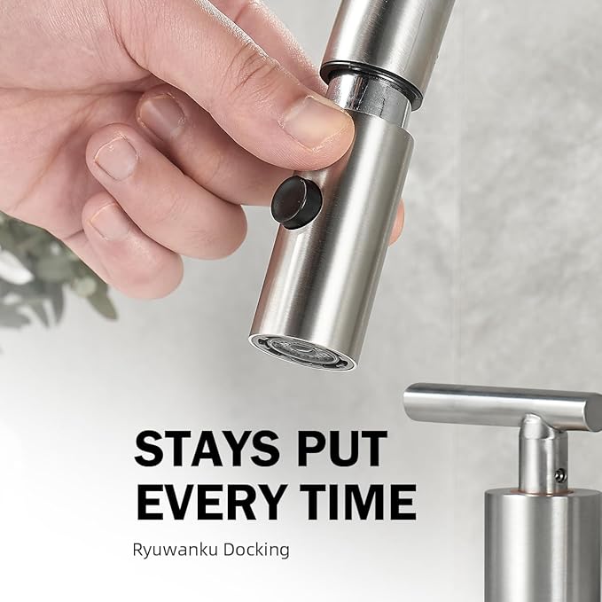Brushed Nickel Pull Down Bathroom Faucet with Pop-up Drain, 8 inch Widespread Bathroom Faucet 3 Hole with Pull Down Sprayer 2 Modes, 8'' Brushed Nickel Bathroom Faucet with Supply Lines