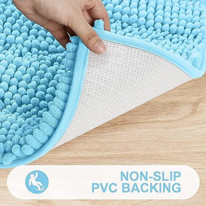 Grandaily Chenille Striped Bathroom Rugs 36x24, Extra Thick and Absorbent Bath Mats, Non-Slip Soft Plush Shaggy Shower Carpet, Machine Wash Dry, Bath Rug for Bathroom, (Large, Blue)
