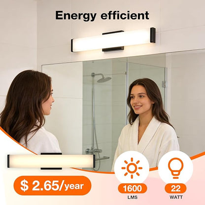 LEDVANCE Sylvania 24" Modern Vanity Lights for Bathroom, 22W, 5 Temperature Select (2700K/3000K/3500K/4000K/6000K), Dimmable, Square Shape, Black, with Accessories - 1 Pack (66556)