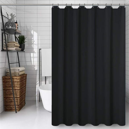 Black (72x72 Inches) Fabric Shower Curtain Liners Hotel Quality Machine Washable Bath Bathroom w/12pcs Hooks