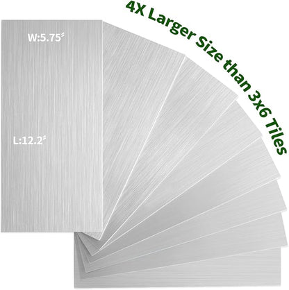 AULIGET 2-Piece Stainless Steel Look Peel and Stick Backsplash Tile, 6" x 12" Silver Aluminum Stick on Tiles for Backsplash Kitchen (Non-Magnetic)