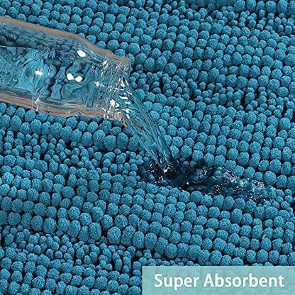 Turquoize Bathroom Rug 24"x36", Absorbent Chenille Bath Rug, Turquoise Blue