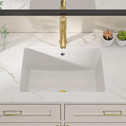 Dcolora 20x14 In. Undermount Bathroom Sink, Rectangular Fireclay White Ceramic Porcelain Lavatory Vanity Bath Sink Under Counter Vessel Sink, Farmhouse Style #DC-UVS2538001